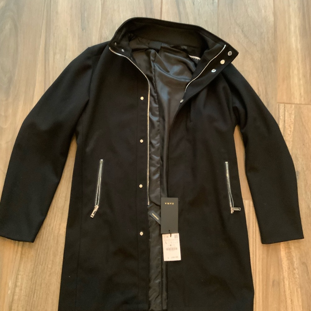 Zara Black Pea Coat with Silver Accents